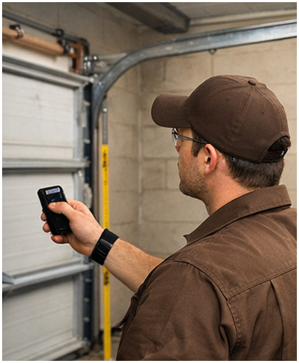 Technician repairing garage door system